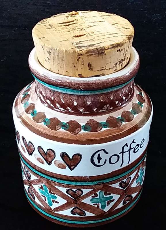 Brown- Pottery-Coffee Container. Cork lid
