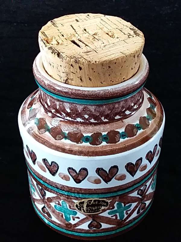 Brown- Pottery-Coffee Container. Cork lid