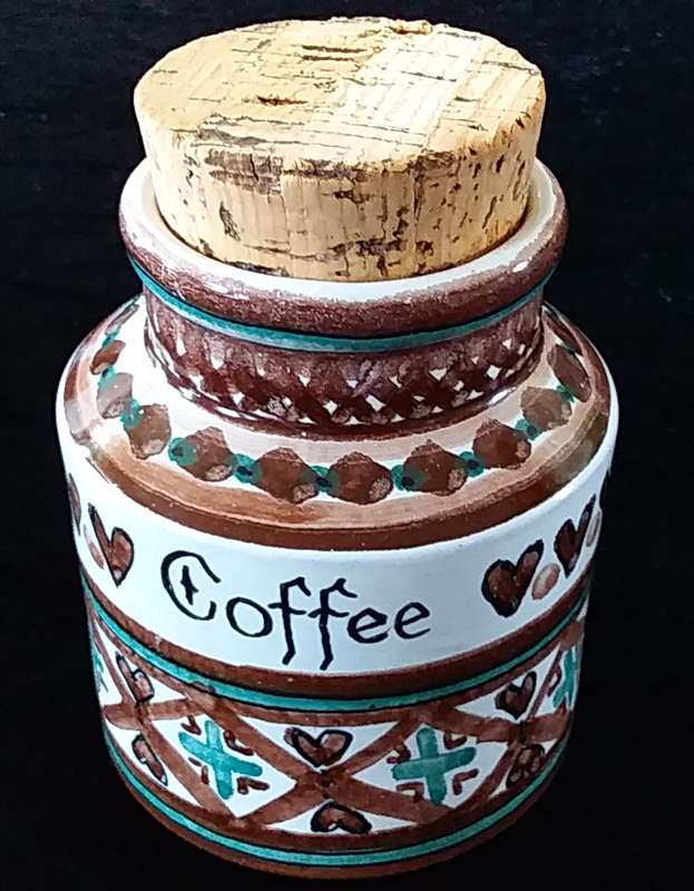 Brown- Pottery-Coffee Container. Cork lid