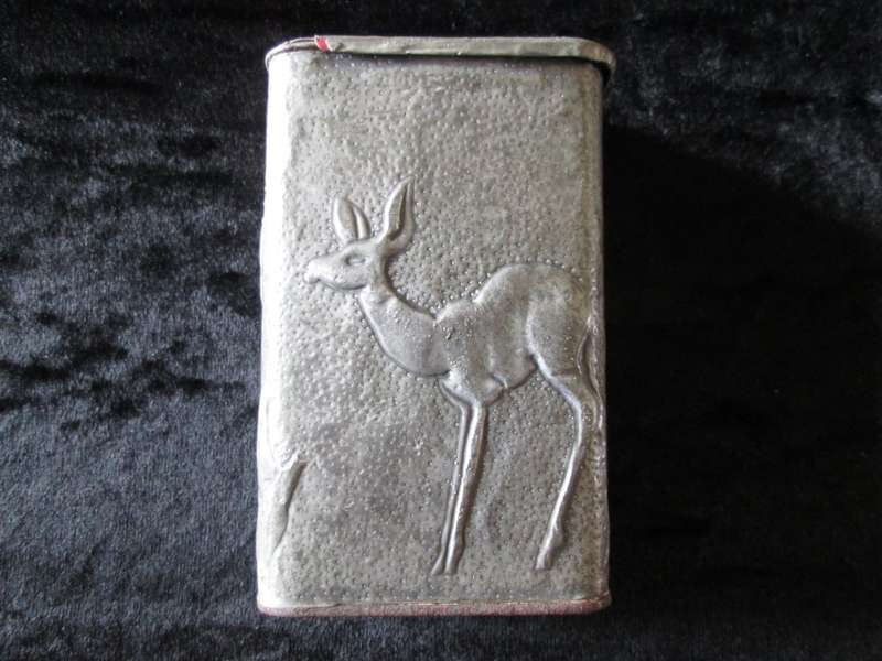 Cigarette Case with Springbok and aloe. Seems to be pewter