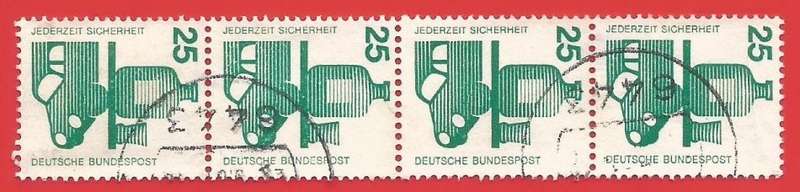 Germany-Cancel-Used-Thematic-Symbol 1971 Safety - Mi697a Coil stamps with black numbers