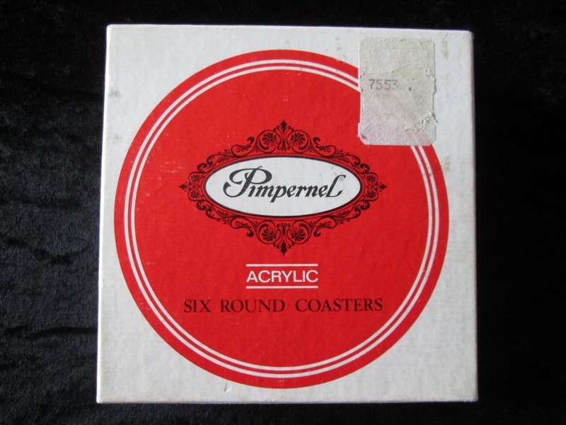 Pimpernel Acrylic Six Round Coasters-Miniature Scarlet Flower-Made in England-Number 1262