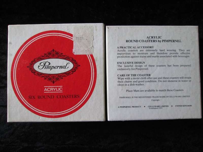 Pimpernel Acrylic Six Round Coasters-Miniature Scarlet Flower-Made in England-Number 1262