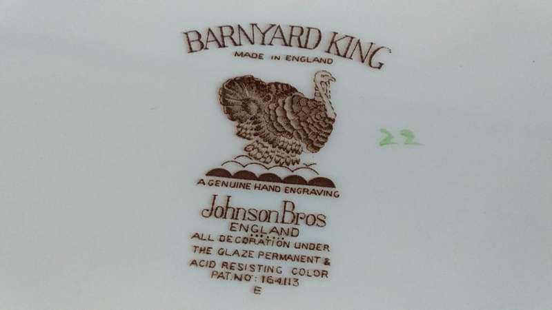 Barnyard King-Johnson Bros England-Pat no 164113E-Platter-A Genuine Hand Engraving