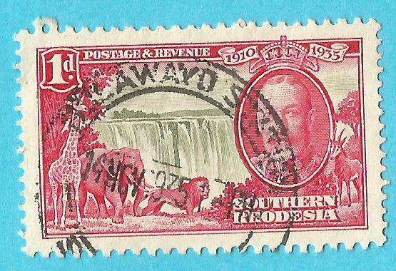 Southern Rhodesia-1d-Cancel-Used-Thematic-Famous Person-Flora-Fauna-WaterFall SACC32