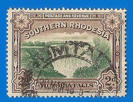 Southern Rhodesia-2d-Victoria Falls-Cancel-Used-Thematic-Flora-WaterFall