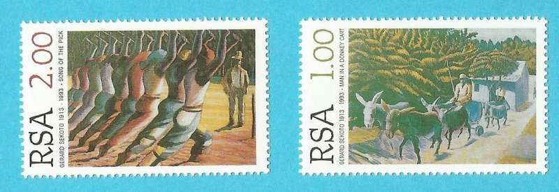 RSASACC949-950 Gerhard Sekoto -MNH-1993-Thematic-Transport-Cart-Fauna