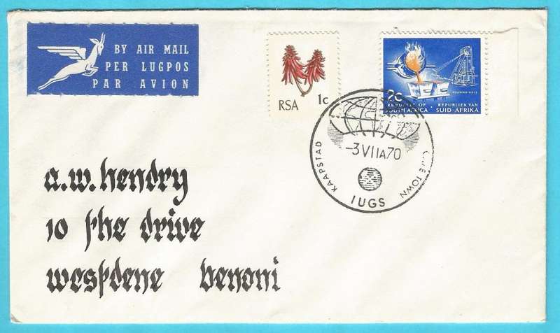 RSA-1970- Cover-FDC-Cancel-IUGS Geological conference-Cape Town-Used-Thematic-Flora-Mining