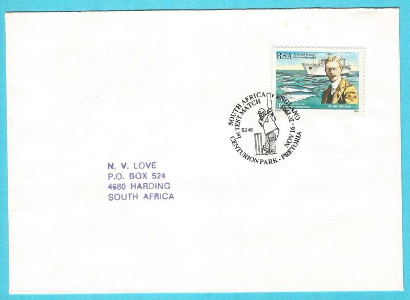 RSA-1995-Cover-FDC-Cancel-South Africa v England-1st Test Match-Pretoria-Thematic-Fauna-Fish-Boat