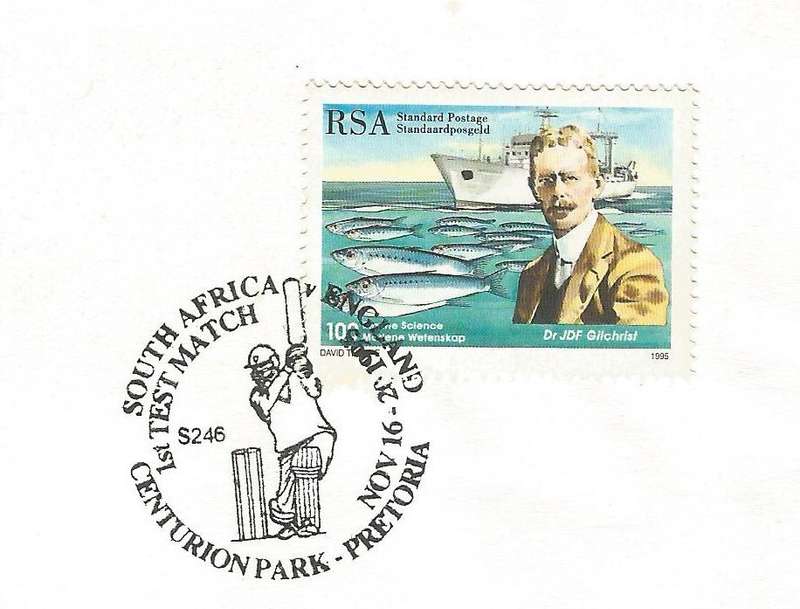 RSA-1995-Cover-FDC-Cancel-South Africa v England-1st Test Match-Pretoria-Thematic-Fauna-Fish-Boat