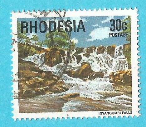 Rhodesia-30c-Inyangombi Falls-Used-Cancel-Thematic-WaterFall