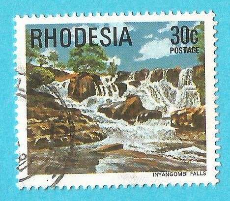 Rhodesia-30c-Inyangombi Falls-Used-Cancel-Thematic-WaterFall