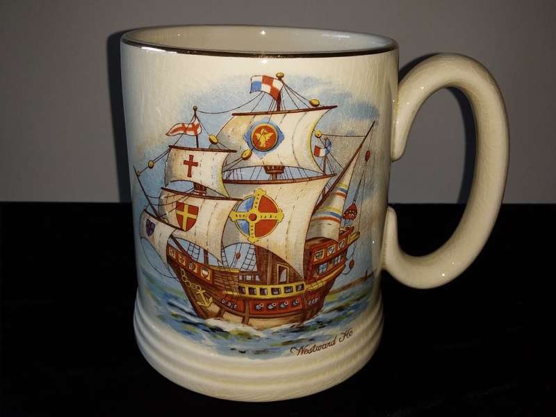 ELIJAH COTTON Ltd-Lord Nelson Ware Westward ho(me) -Staffordshire England-Beer Mug-Sail Boat Scene