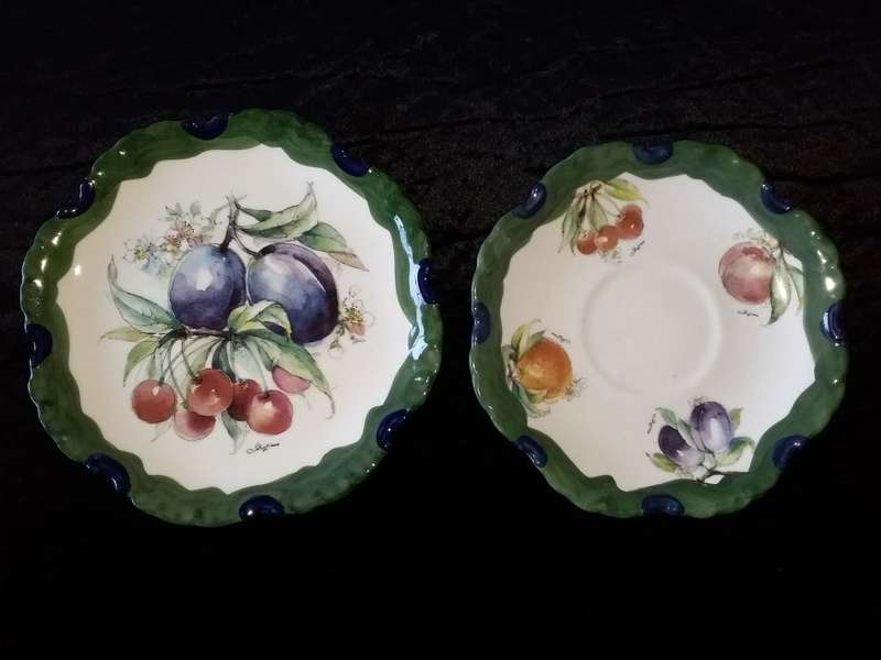 Pottery Garden-Ye Olde World-Potterwoods-Trio-Cup, Saucer, Side Plate-Fruit Scene