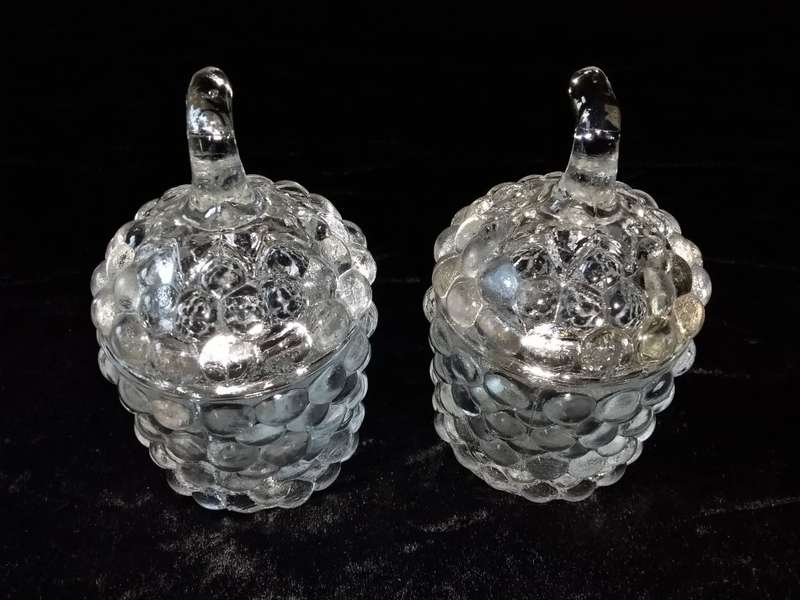 2 x Small-Berry Pattern- Glass Containers with lids