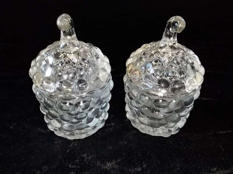 2 x Small-Berry Pattern- Glass Containers with lids