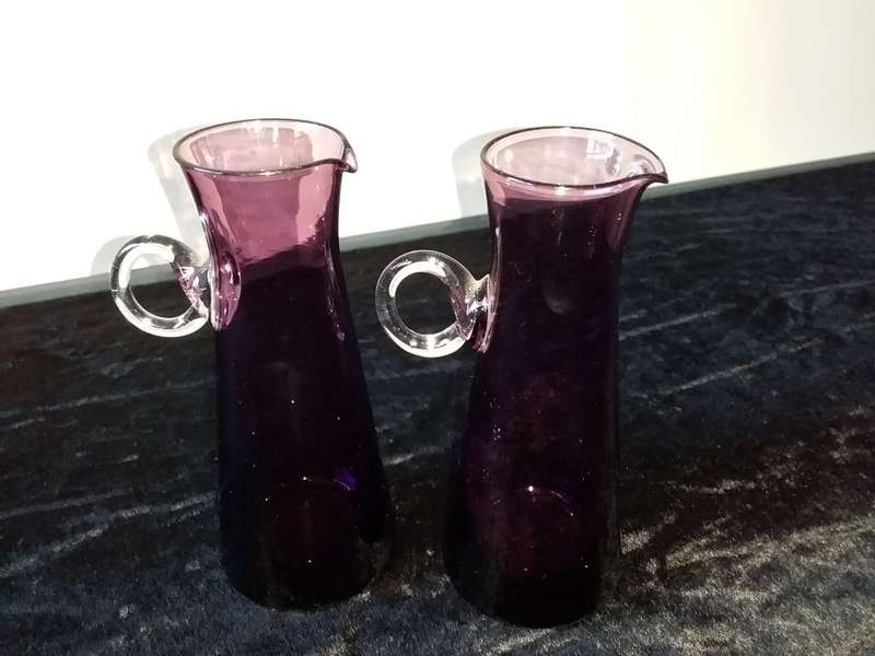 2 x  Small Purple Glass Vases