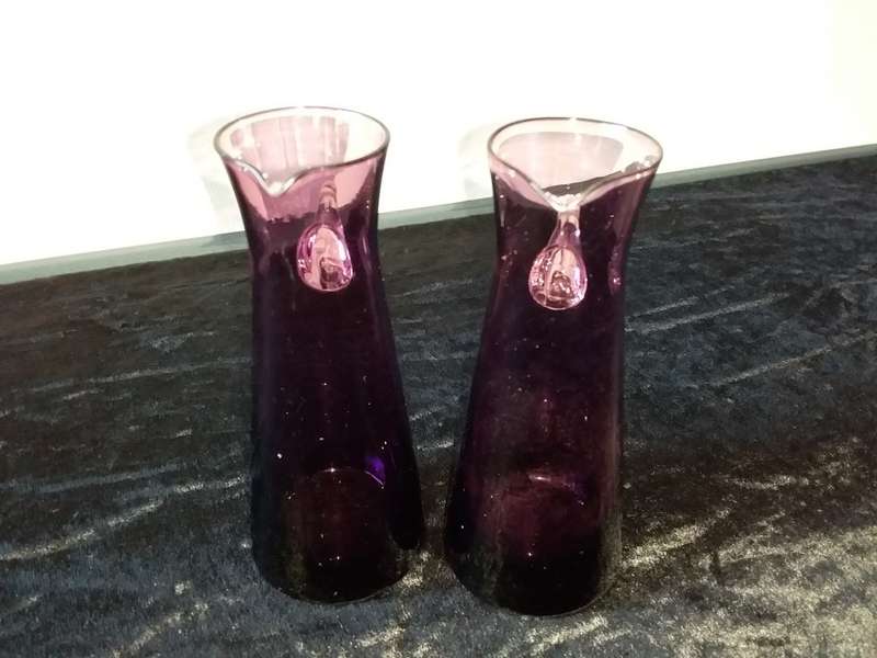 2 x  Small Purple Glass Vases