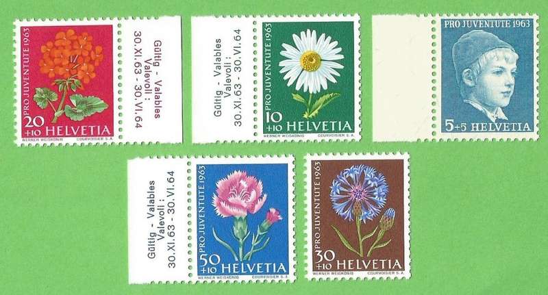 Switzerland-Helvetia-1963-MNH-Pro Juventute Set-Thematic-Flora-Flowers-Famous Person