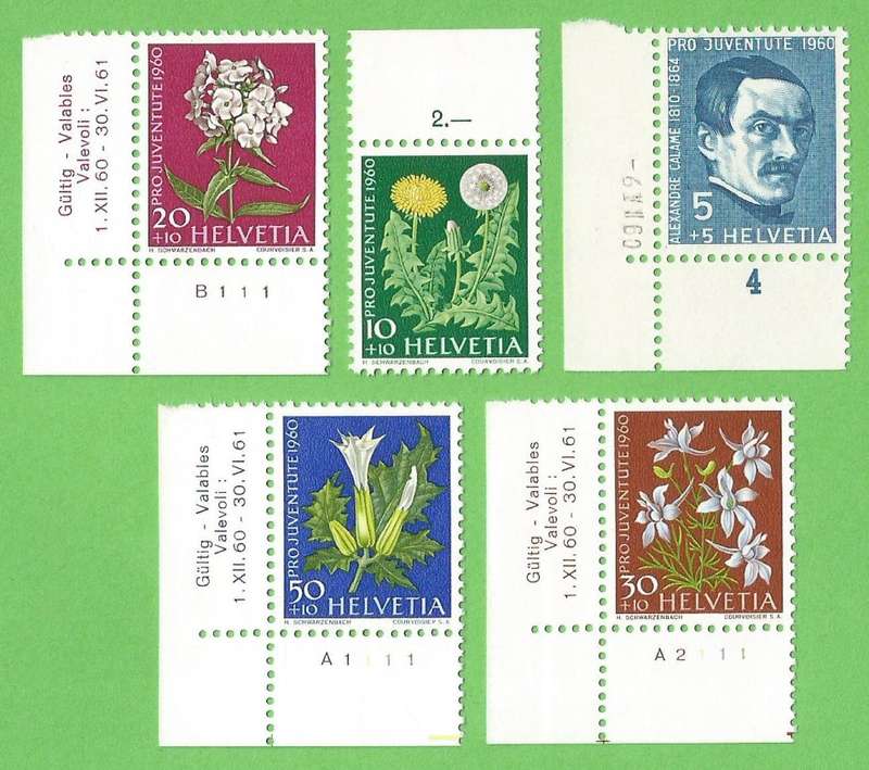 Switzerland-Helvetia-1960-MNH-Pro Juventute Set-Thematic-Flora-Flowers-Famous Person