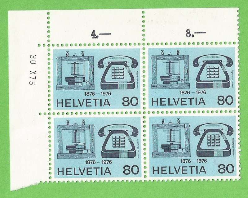 Switzerland-Helvetia-MNH-1976-Block-Thematic-Technology-Communication-Telephone 100th Anniversary