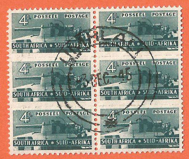 Union of South Africa-SACC 100-4d-War Effort Reduced Size-Block-Cancel-Used-Thematic-War