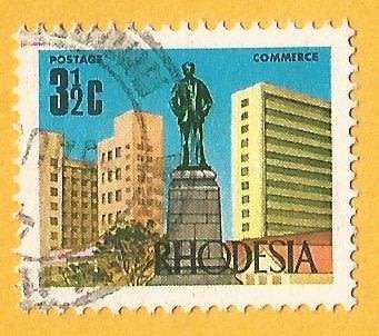 Rhodesia-3½c-Cancel-Used-Thematic-Buildings-Statue