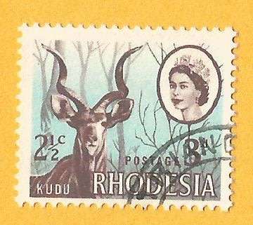 Rhodesia-2½c-Cancel-Used-Thematic-Fauna-Kudu