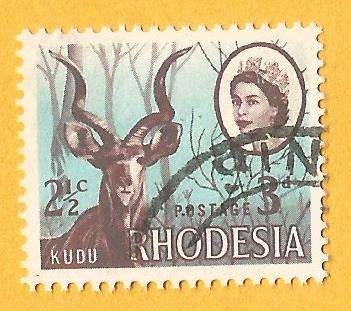 Rhodesia-2½c-Cancel-Used-Thematic-Fauna-Kudu