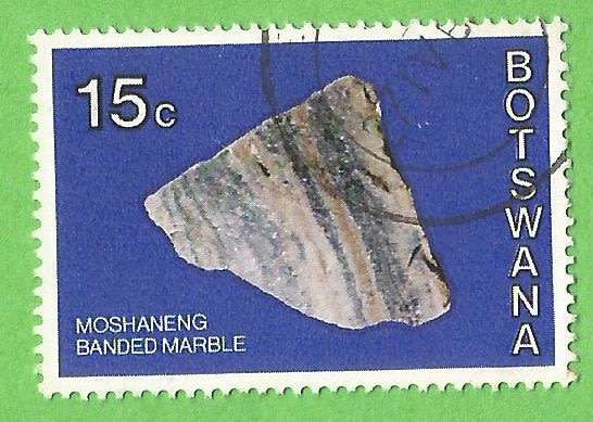 Botswana-15c-Used-Cancel-Thematic-Minerals-Marble