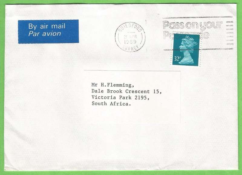 Domestic Mail-Cover-England-Machin-32p-Cancel-Thematic-Famous Person
