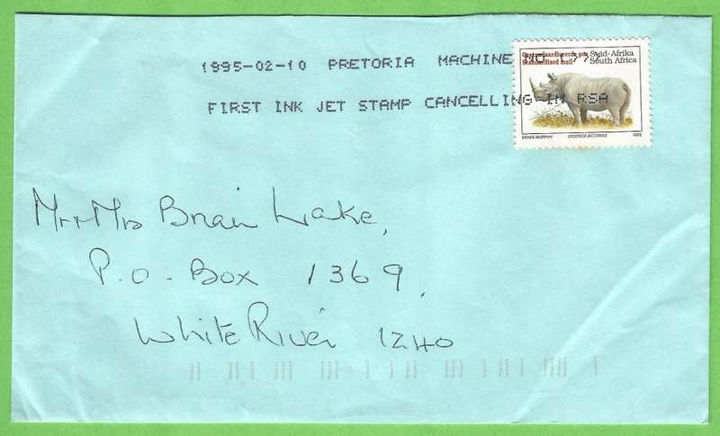 RSA-Domestic Mail-Cover-Ink Jet Stamp Cancelling-1995-Pretoria-Thematic-Fauna-Rhino