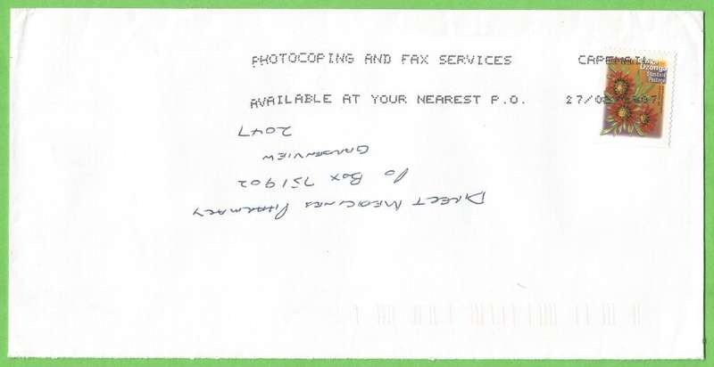 RSA-Domestic Mail-Cover-Ink Jet Stamp Cancelling-2007-Capemail-Thematic-Flora