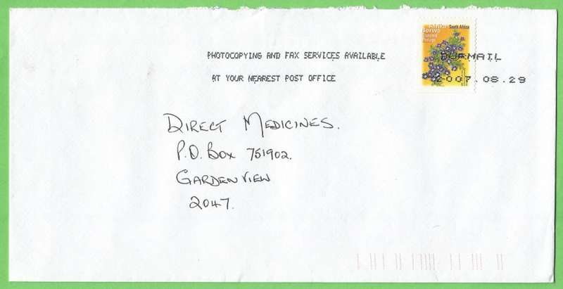 RSA-Domestic Mail-Cover-Ink Jet Stamp Cancelling-2007-Durmail-Thematic-Flora