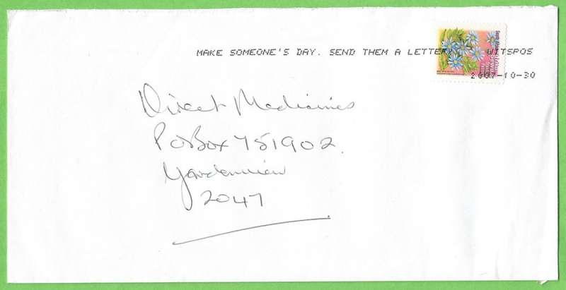 RSA-Domestic Mail-Cover-Ink Jet Stamp Cancelling-2007-Witspos-Thematic-Flora