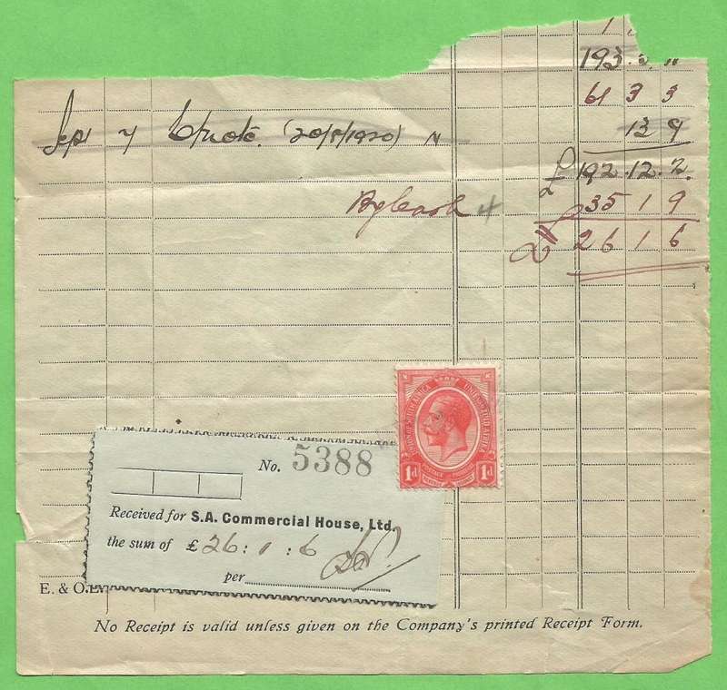 Union of South Africa-Receipt-Cancel-On Paper-Thematic-Famous Person