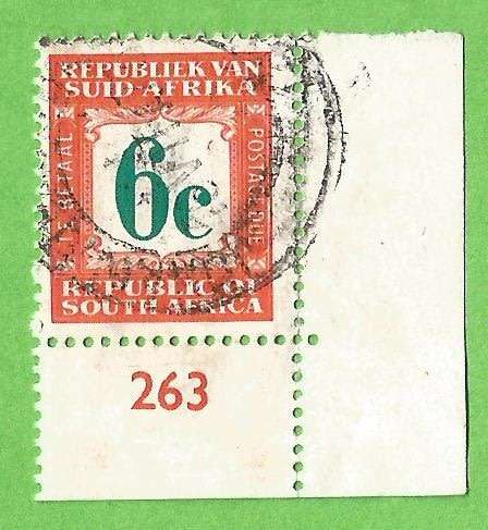 Republic of South Africa  SACC54 1961 -6c-Used-Cancel-Thematic-Postage Due