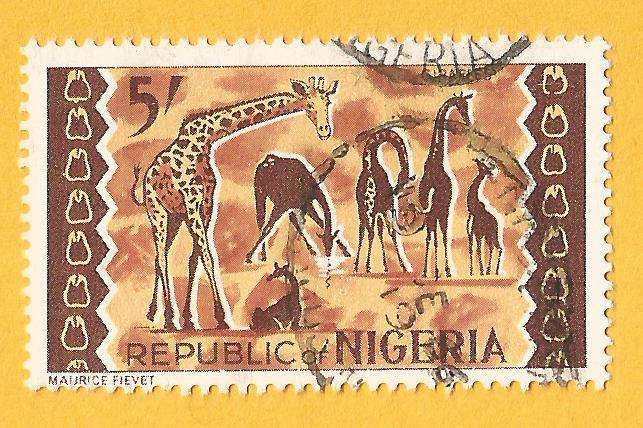 Nigeria 1965 Animals -5/-Used-Cancel-Thematic-Fauna-Giraffe