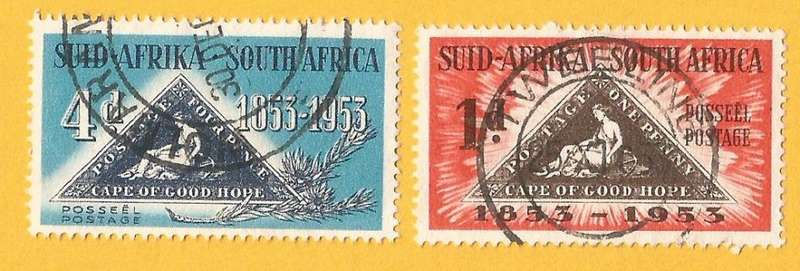 Union of South Africa-SACC 143+144-Full Set-Used-Centenary of Cape Triangle-Thematic-Symbol-Triangle
