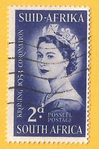 Union of South Africa-SACC 142-2d-Coronation of Queen Elizabeth-Used-Cancel-Thematic-Famous Person