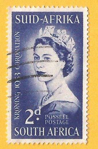 Union of South Africa-SACC 142-2d-Coronation of Queen Elizabeth-Used-Cancel-Thematic-Famous Person