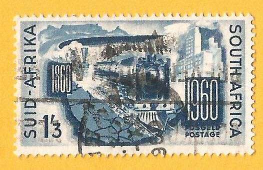 Union of South Africa-SACC 182-1`3-Centenary of S.A Railways-Used-Cancel-Thematic-Transport-Train