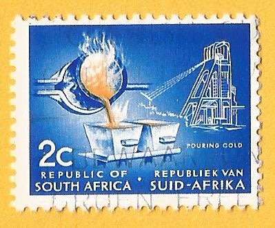 RSA-First Definitive-2c-Pouring Gold-Used-Cancel-Thematic-Industry-Mining- Dropped Gold Variety