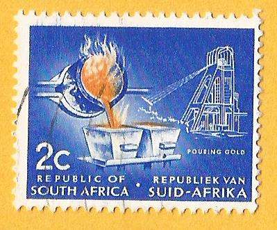 RSA-First Definitive-2c-Pouring Gold-Used-Cancel-Thematic-Industry-Mining- Floating Gold Variety