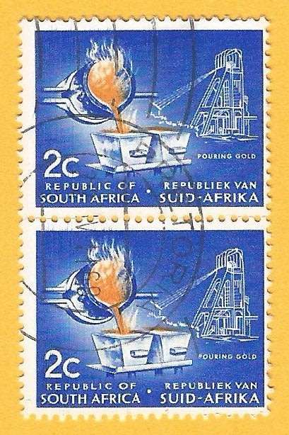 RSA-First Definitive-2c-Pouring Gold-Used-Cancel-Thematic-Industry-Mining- Floating Gold Variety