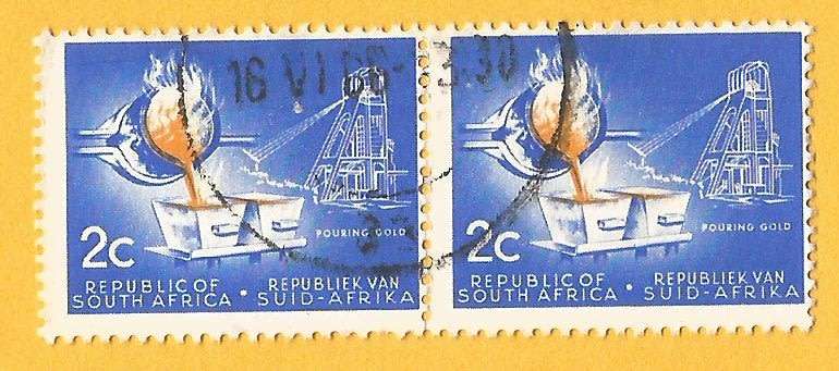 RSA-First Definitive-2c-Pouring Gold-Used-Cancel-Thematic-Industry-Mining Dropped Gold Variety