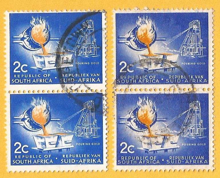 RSA-First Definitive-2c-Pouring Gold-Used-Cancel-Thematic-Industry-Mining Floating Gold Variety