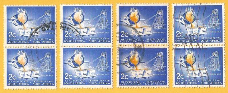 RSA-First Definitive-2c-Pouring Gold-Used-Cancel-Thematic-Industry-Mining Floating Gold Variety