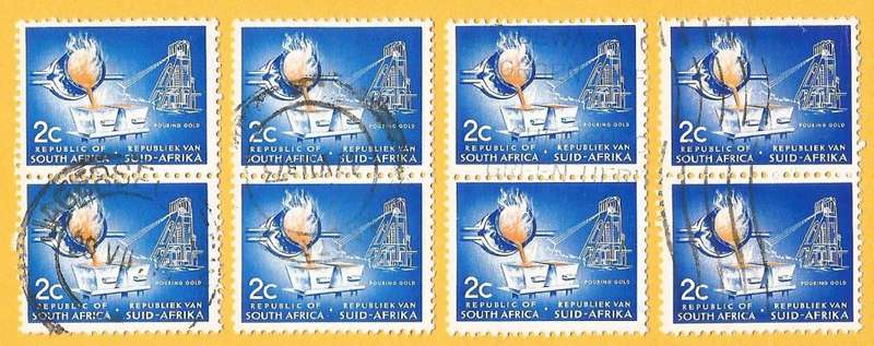 RSA-First Definitive-2c-Pouring Gold-Used-Cancel-Thematic-Industry-Mining Dropped Gold Variety