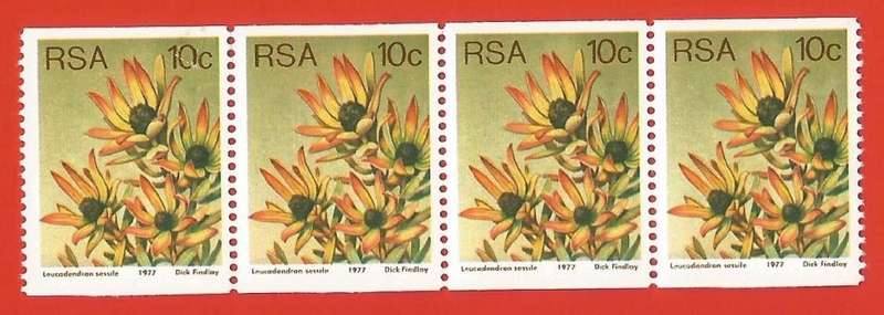 RSA-1977 SACC438d -Coil-10c-Protea-Strip of 4-MNH-Thematic-Flora-Protea